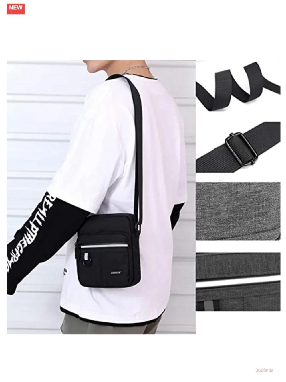 Canvas Crossbody Sling Bag - Adjustable Strap, 4 Compartments, Unisex